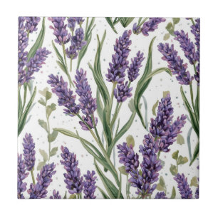 Azulejo De Cerâmica Flores de Lavanda Roxa Botânica Aquarela