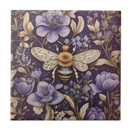 Azulejo De Cerâmica Flores de Lavanda Vintage Bumble Bee Purple Nature