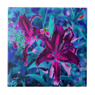 Azulejo De Cerâmica Flores de Lírio Oriental Abstrato Roxo e Rosa Quen