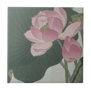 Azulejo De Cerâmica Flores de Lótus em Flor por Ohara Koson