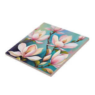Azulejo De Cerâmica Flores de magnólia rosadas