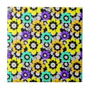 Azulejo De Cerâmica Flores de margarida coloridas Amarelo Turquesa Rox
