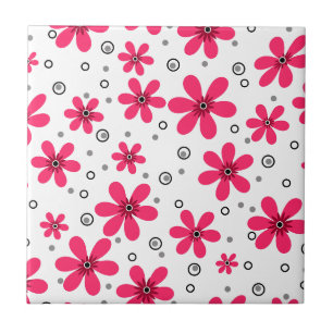 Azulejo De Cerâmica Flores de margarida vermelhas retro fundo verão