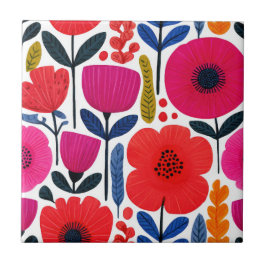 Azulejo De Cerâmica Flores de Mola Coloridas Boho de Aquarela