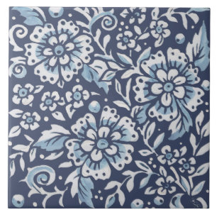 Azulejo De Cerâmica Flores de Ornamentado Branco Clássico Azul Flores