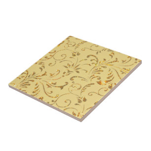 Azulejo De Cerâmica Flores de Ouro - Arte de Desenho - Dourado