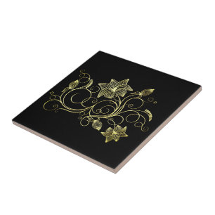Azulejo De Cerâmica Flores de Ouro - Dourado - Escolha / Adicione Sua 