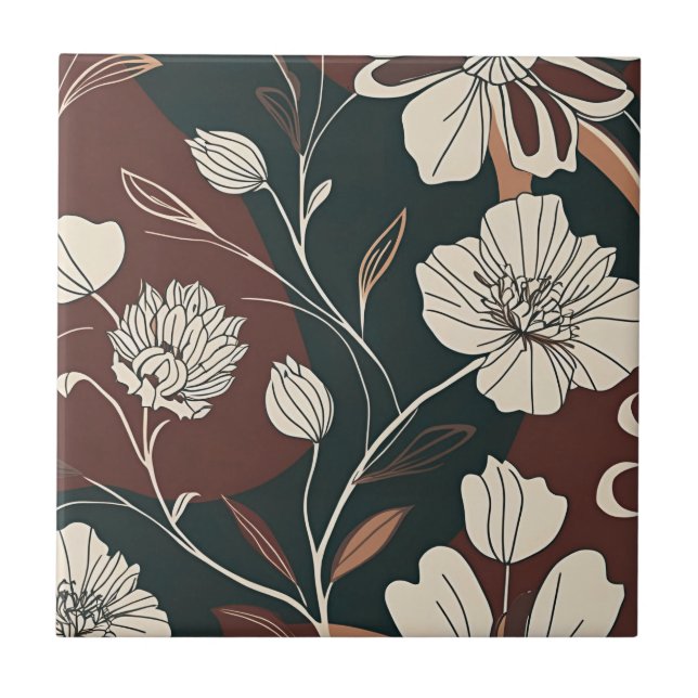Azulejo De Cerâmica Flores de Outono Noir (Frente)