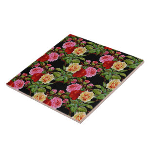 Azulejo De Cerâmica Flores de Padrão Floral Rosas Vermelho Cor-de-rosa