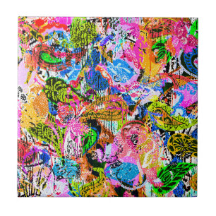 Azulejo De Cerâmica Flores de paisley mistas abstratas coloridas fofas