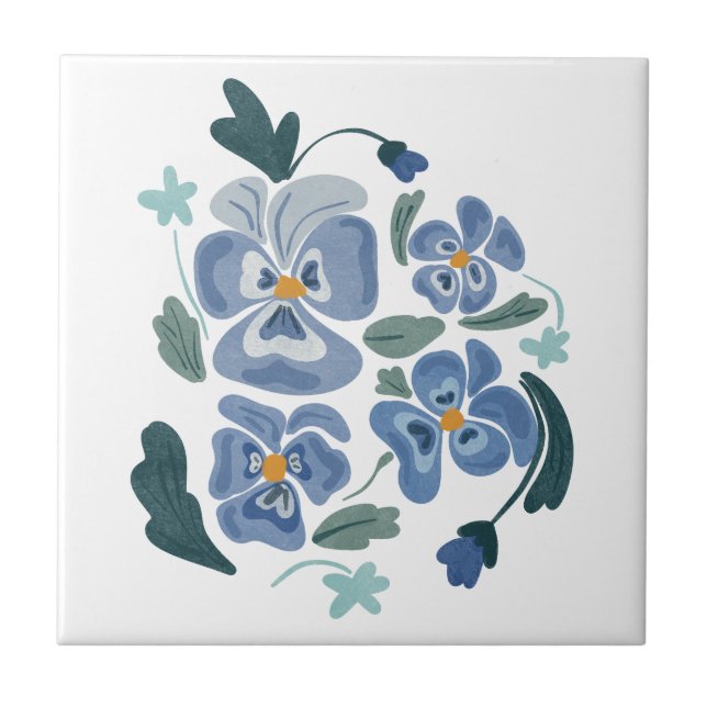 Azulejo De Cerâmica Flores de Pansy Azul Pansias Estéticas (Frente)