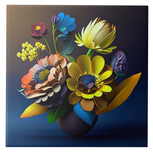 Azulejo De Cerâmica flores de papel 3d (Frente)