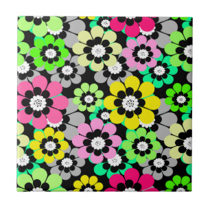 Azulejo De Cerâmica Flores de papel colorido cortadas em fundo preto