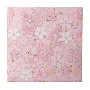Azulejo De Cerâmica Flores de papel cor-de-rosa