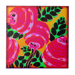 Azulejo De Cerâmica Flores de Parede Art Déco - Rosa Vibrante+