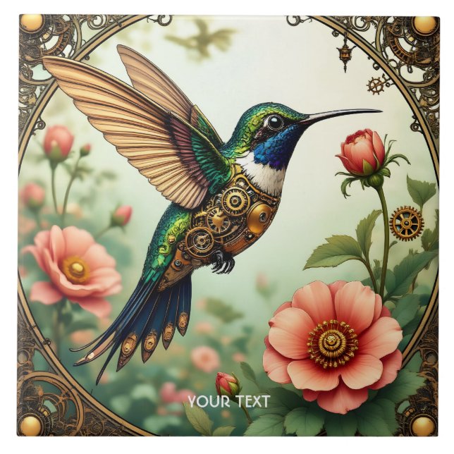 Azulejo De Cerâmica Flores de Pássaros Fantasy Cute Steampunk (Frente)