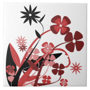 AZULEJO DE CERÂMICA  FLORES DE PINCO E PRETO