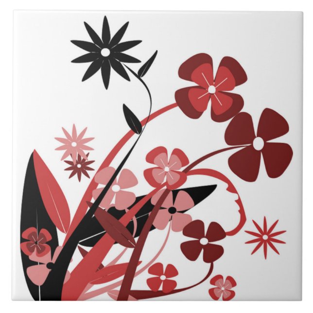 AZULEJO DE CERÂMICA  FLORES DE PINCO E PRETO (Frente)
