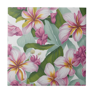 Azulejo De Cerâmica Flores De Plumeria De Padrão Floral