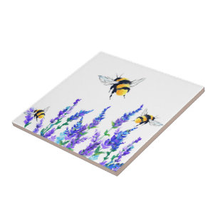 Azulejo De Cerâmica Flores de primavera e Abelhas Flores - Desenho