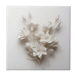 Azulejo De Cerâmica Flores de Relevo Falso Brancas Elegantes