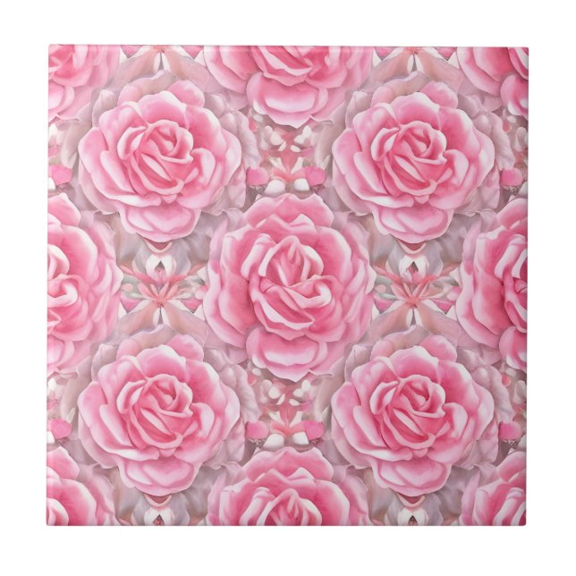 Azulejo De Cerâmica Flores De Rosa De Padrão Floral (Frente)