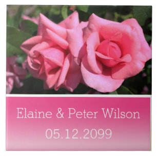 Azulejo De Cerâmica Flores de rosa duplas quentes rosa casamento anive