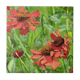 AZULEJO DE CERÂMICA  FLORES DE RUDBECKIA VERMELHA