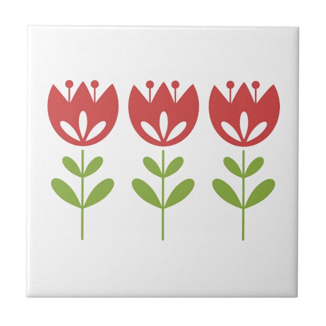 Azulejo De Cerâmica Flores de Tulip Simples Moderno Vermelho Clássico (Frente)