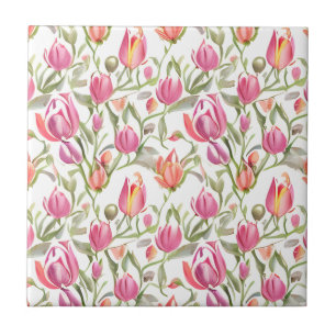 Azulejo De Cerâmica Flores De Tulipas De Padrão Floral