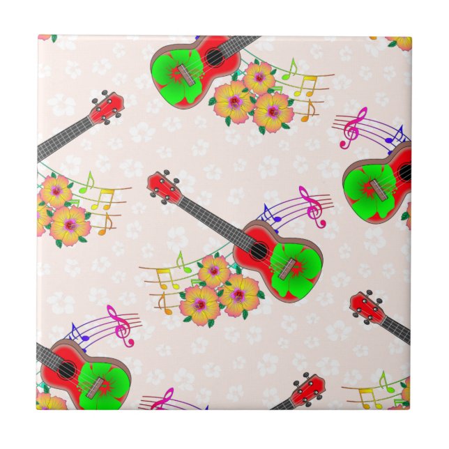 Azulejo De Cerâmica Flores de Ukulele Hibiscus Havaianas (Frente)