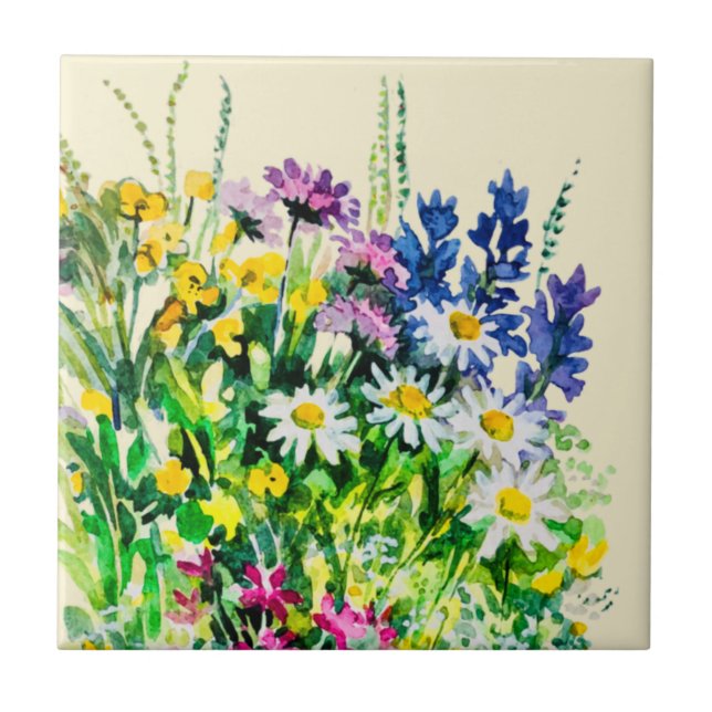 Azulejo De Cerâmica Flores de verão selvagens (Frente)