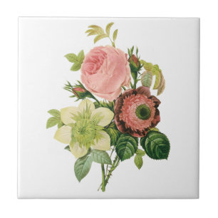 Azulejo De Cerâmica Flores de Vintage, Rosas de Anemone Clematis por R