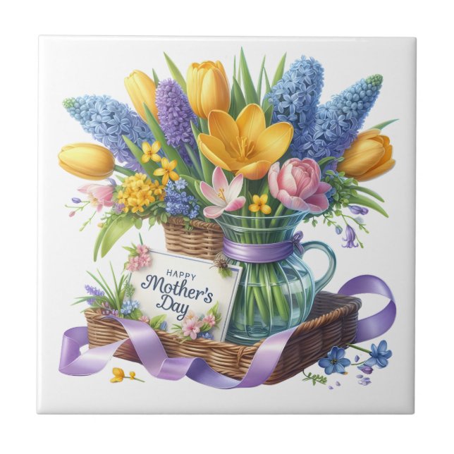 Azulejo De Cerâmica Flores do Dia das Mães (Frente)