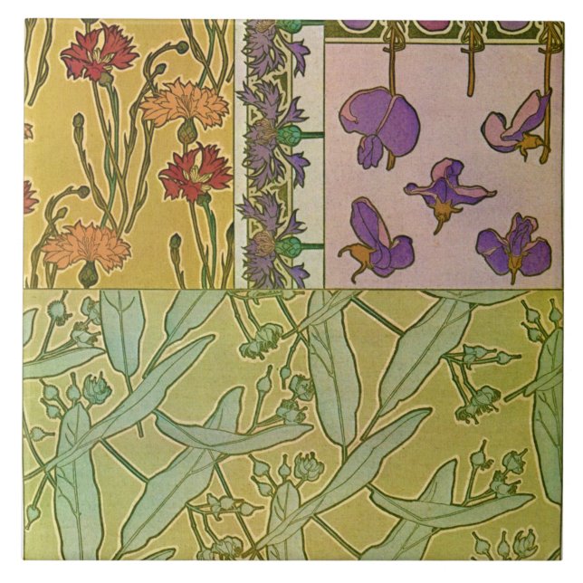 Azulejo De Cerâmica Flores do Estilo Art Nouveau, Mucha (Frente)
