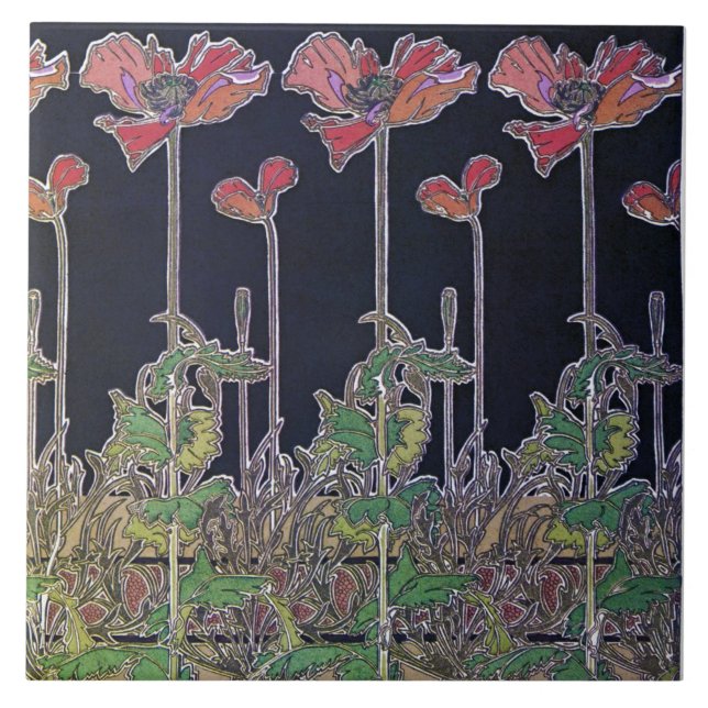 Azulejo De Cerâmica Flores do Estilo Art Nouveau, Mucha (Frente)