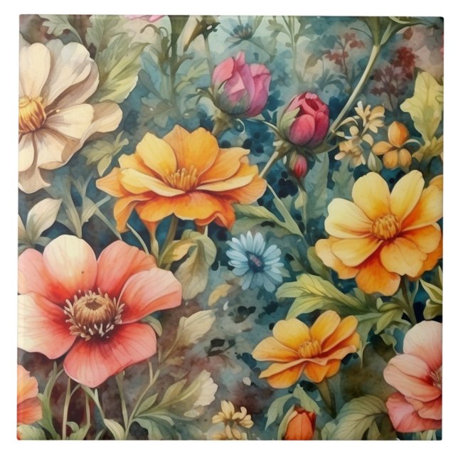 Azulejo De Cerâmica Flores do Jardim de Verão florescentes (Frente)