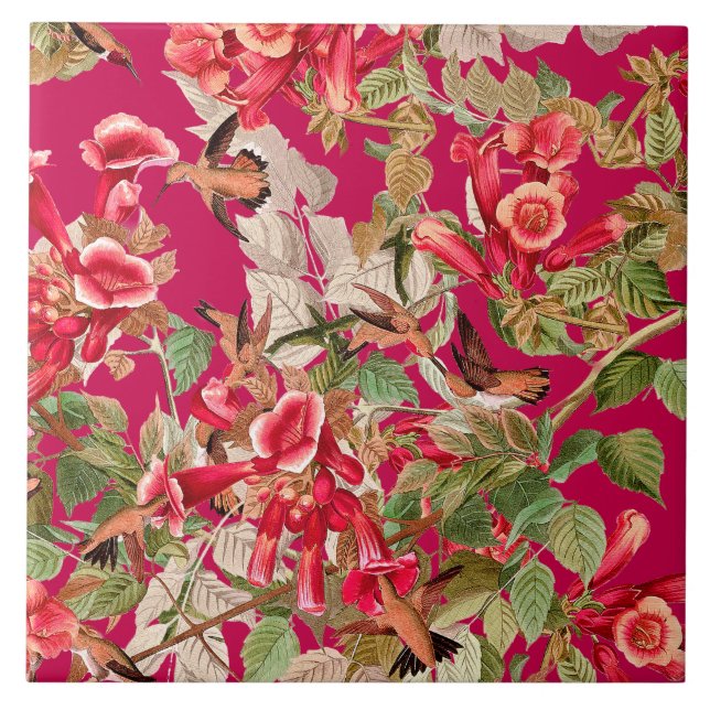 Azulejo De Cerâmica Flores dos animais dos animais selvagens de (Frente)