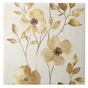 Azulejo De Cerâmica Flores Douradas Chic