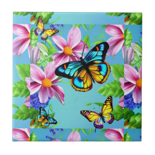 Azulejo De Cerâmica Flores e borboletas