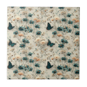 Azulejo De Cerâmica Flores e Borboletas da Primavera Vintage