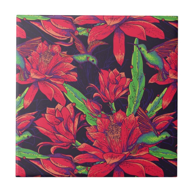 Azulejo De Cerâmica Flores e colibris (Frente)