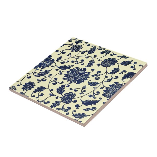 Azulejo De Cerâmica Flores e Folhas Azuis Chinesas ~ * ~ (Lateral)