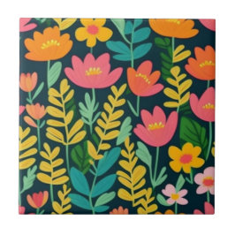 Azulejo De Cerâmica Flores e folhas coloridas