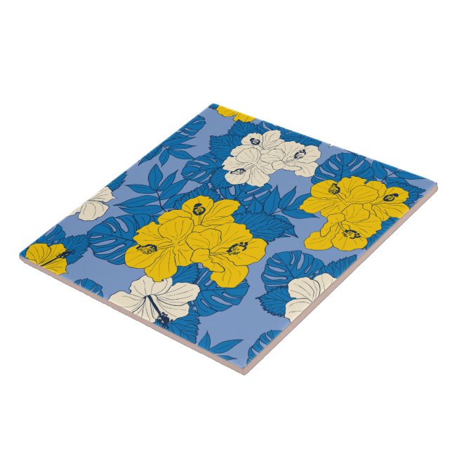 Azulejo De Cerâmica Flores e folhas de hibisco (Lateral)
