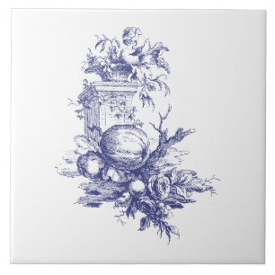 Azulejo De Cerâmica Flores e Frutas azuis e brancas