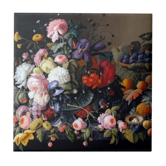 Azulejo De Cerâmica Flores e Frutas de jardim lindas (Frente)