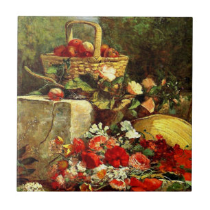 Azulejo De Cerâmica Flores e Frutas em um Jardim, Eugene Boudin art