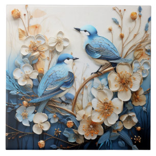 Azulejo De Cerâmica Flores e Pássaros