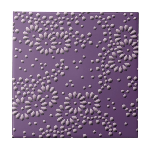 Azulejo De Cerâmica Flores e pontos padrão de japonês roxo (Frente)